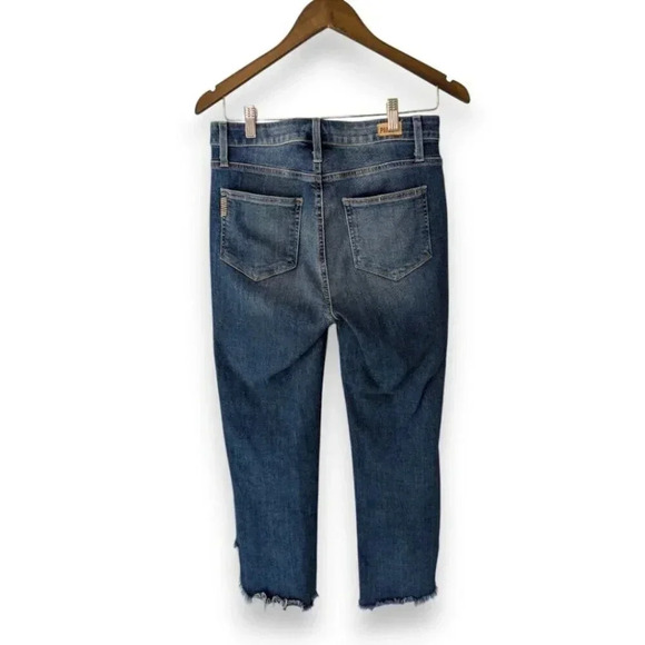 PAIGE Hoxton Straight Ankle Jeans Womens 28 Blue Denim Stretchy Raw Hem Med Wash - Picture 11 of 16